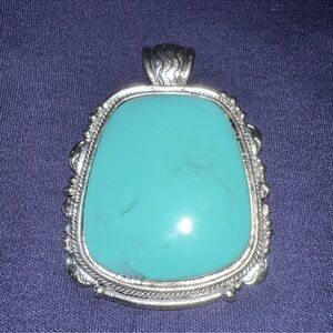 Turquoise Color and Silver Artisan Pendant